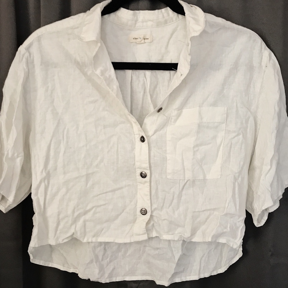 Cropped white button down